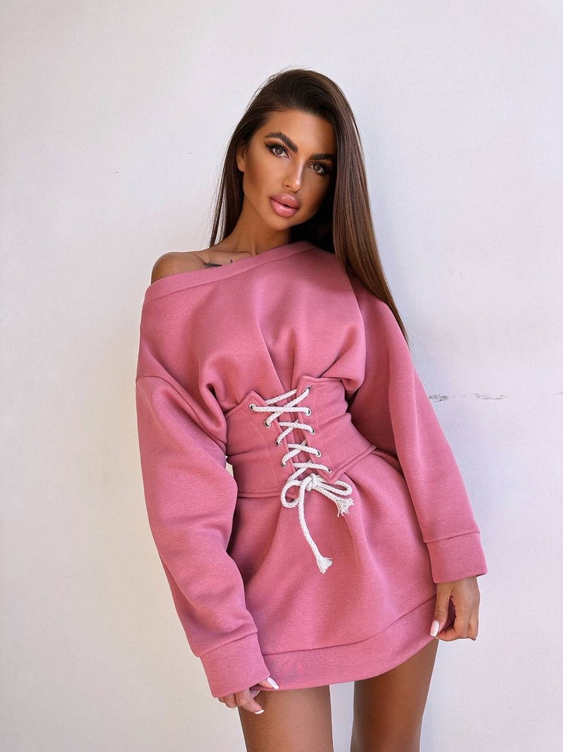 Тепле затишне худі over-size на флісі + корсет на шнурівці Можна носити з корсетом та без | PUSHKA SHOP