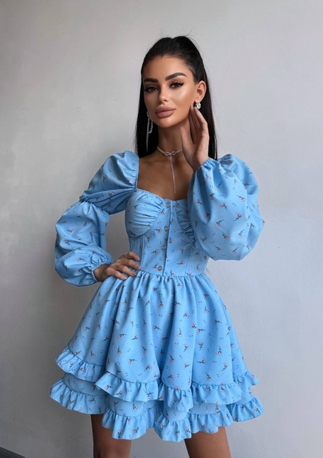 Сукня з квітковим принтом з воланами на ґудзиках  Сукня з квітковим принтом з воланами на ґудзиках  | PUSHKA SHOP