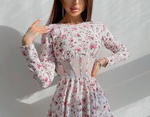 Приталена сукня з корсетною вставкою та спідницею-сонцем | PUSHKA SHOP