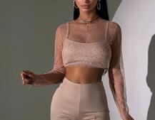 Комплект: топ + штани із сіткою зі стразами  Комплект: топ + штани із сіткою зі стразами  | PUSHKA SHOP