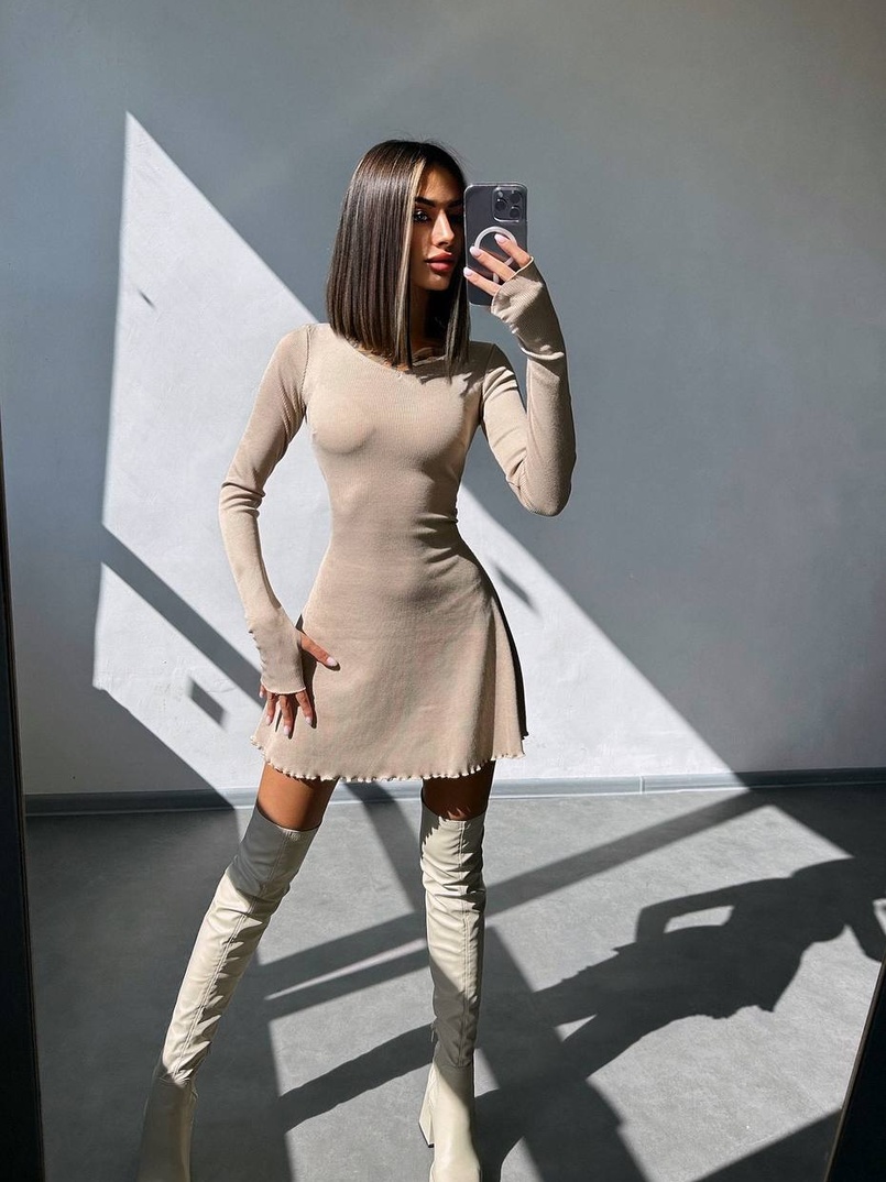 Трикотажна сукня міні  зі шнурівкою на спинці    Трикотажна сукня міні  зі шнурівкою на спинці    | PUSHKA SHOP