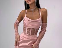 Комплект: корсет, декорований мереживом   + рукавички+ спідниця міні з драпіруванням   Комплект: корсет, декорований мереживом   + рукавички+ спідниця міні з драпіруванням   | PUSHKA SHOP