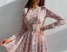 Приталенное платье с корсетной вставкой и  юбкой-солнцем   | PUSHKA SHOP