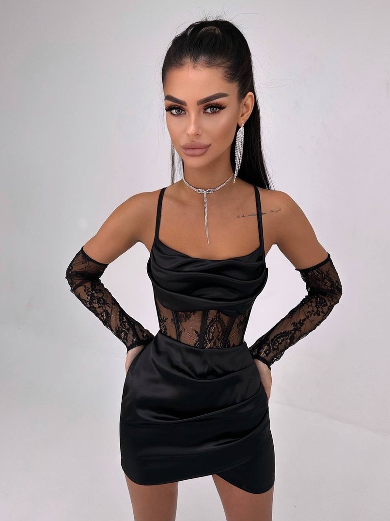 Комплект: корсет, декорований мереживом   + рукавички+ спідниця міні з драпіруванням   Комплект: корсет, декорований мереживом   + рукавички+ спідниця міні з драпіруванням   | PUSHKA SHOP