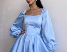 Атласна корсетна сукня з пишною подвійною спідницею та об‘ємними рукавами | PUSHKA SHOP