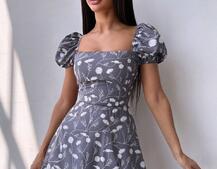 Сукня- міні у квітковий принт зі шнурівкою на спинці  Сукня- міні у квітковий принт зі шнурівкою на спинці  | PUSHKA SHOP