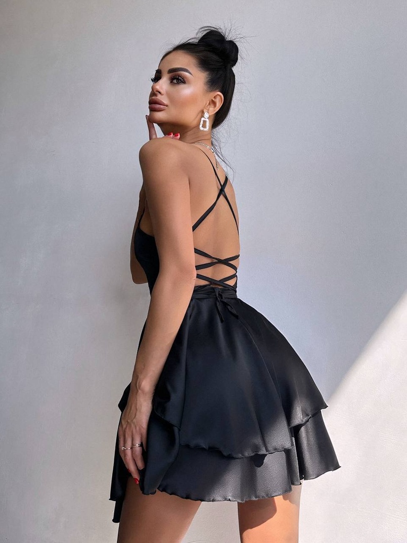 Шовкова сукня  з пишною спідницею та шнурівкою   | PUSHKA SHOP