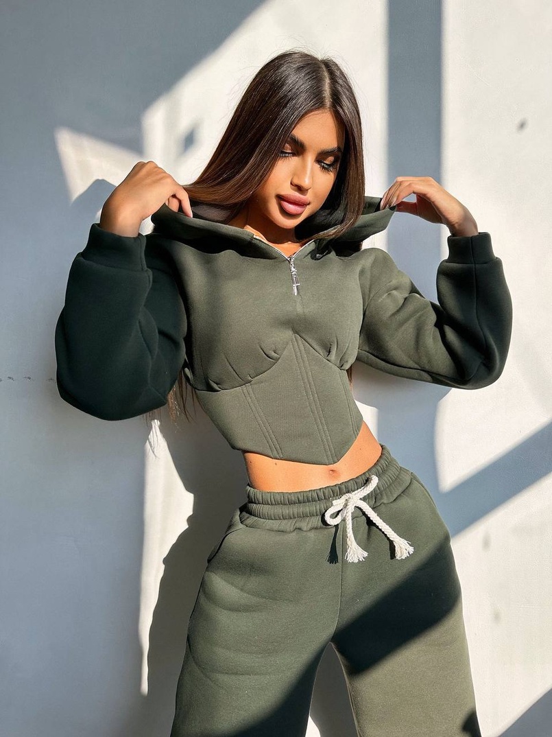 Комплект на флісі : худі з елементами корсету + штани  Комплект на флісі : худі з елементами корсету + штани  | PUSHKA SHOP