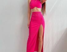 Комплект: топ с чашечками с эффектом push up + юбка миди с разрезом  Комплект: топ с чашечками с эффектом push up + юбка миди с разрезом  | PUSHKA SHOP