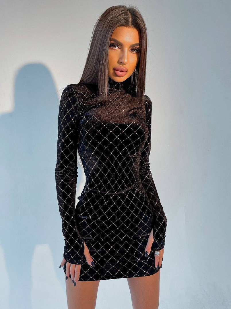 Сяюча оксамитова сукня міні з геометричним принтом  | PUSHKA SHOP