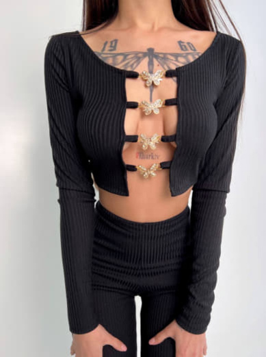 Комплект : штани кльош і топ , декорований метеликами  Комплект : штани кльош і топ , декорований метеликами  | PUSHKA SHOP