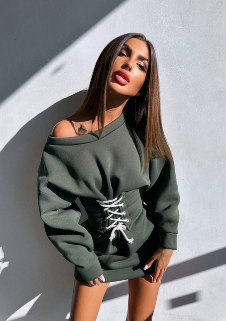 Тепле затишне худі over-size на флісі + корсет на шнурівці Можна носити з корсетом та без | PUSHKA SHOP