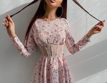 Приталенное платье с корсетной вставкой и  юбкой-солнцем   | PUSHKA SHOP