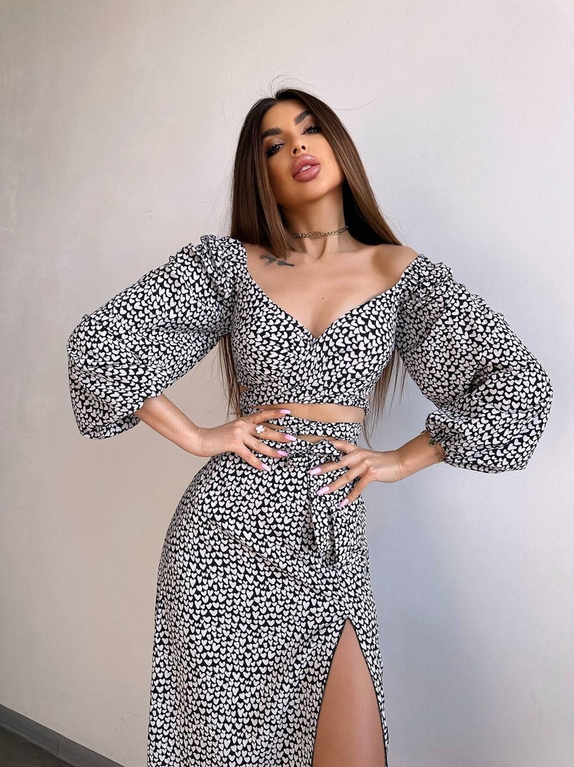 Комплект: топ із зав'язками на талії + спідниця міді з розрізом | PUSHKA SHOP