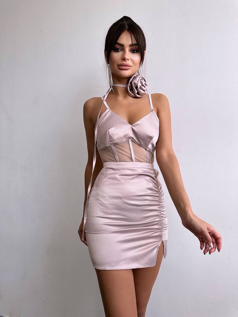 Сукня - міні з драпіруванням та трояндою-чокером | PUSHKA SHOP