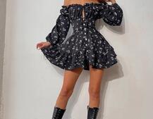 Сукня з квітковим принтом з воланами на ґудзиках  Сукня з квітковим принтом з воланами на ґудзиках  | PUSHKA SHOP