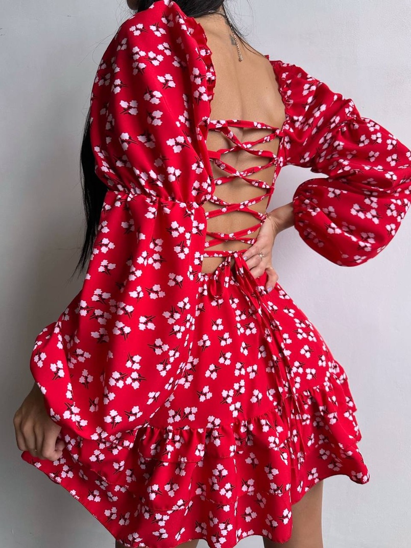 Сукня з квітковим принтом з воланами на ґудзиках  | PUSHKA SHOP
