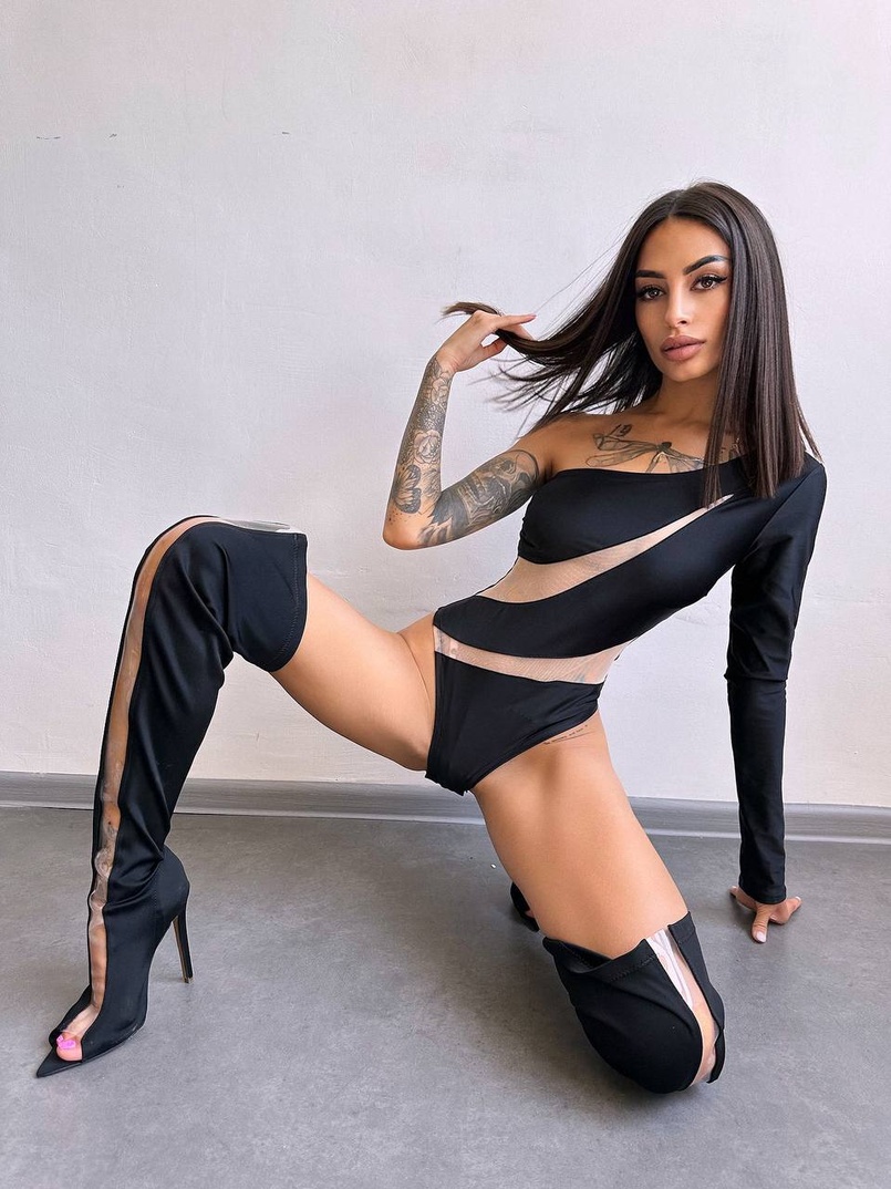 Боді на одне плече із вставками сітки Боді на одне плече із вставками сітки | PUSHKA SHOP