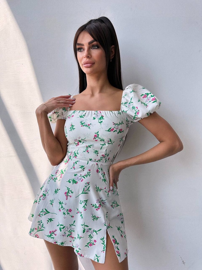 Сукня- міні у квітковий принт зі шнурівкою на спинці Сукня- міні у квітковий принт зі шнурівкою на спинці | PUSHKA SHOP