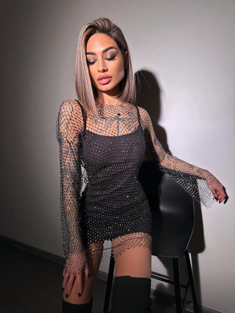 Сукня із сітки зі стразами на трикотажній підкладці  Сукня із сітки зі стразами на трикотажній підкладці  | PUSHKA SHOP