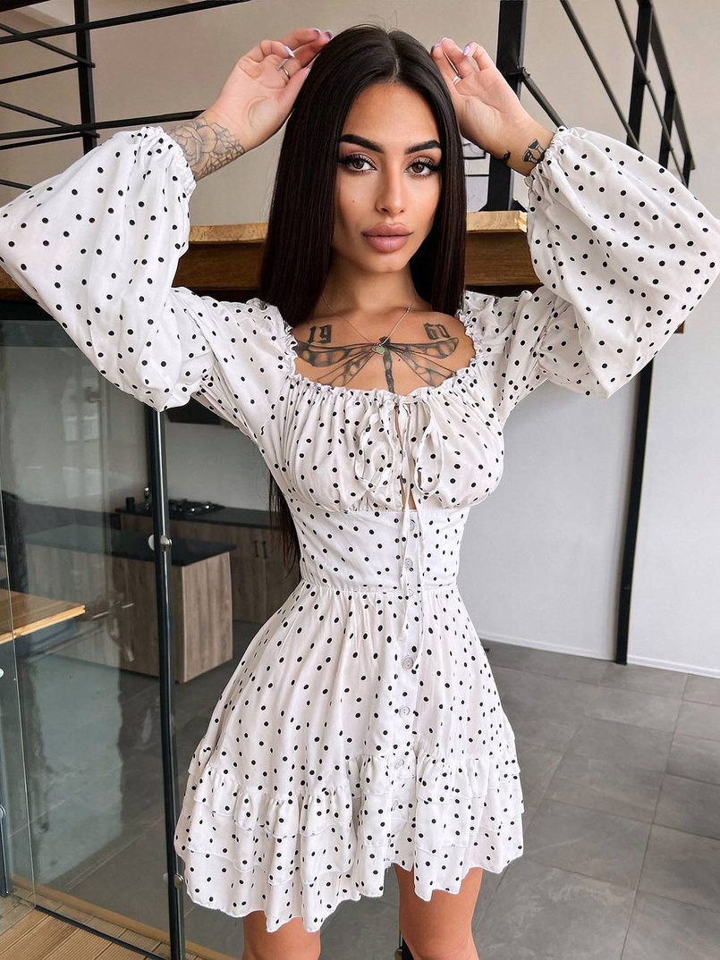 Сукня в горошок на ґудзиках з воланами  Сукня в горошок на ґудзиках з воланами  | PUSHKA SHOP