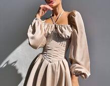 Сукня з корсетом, декорованим бахромою зі страз Ручна робота  Сукня з корсетом, декорованим бахромою зі страз Ручна робота  | PUSHKA SHOP