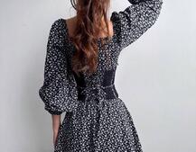 Сукня міні в квітковий принт + прозорий корсет  Сукня міні в квітковий принт + прозорий корсет  | PUSHKA SHOP