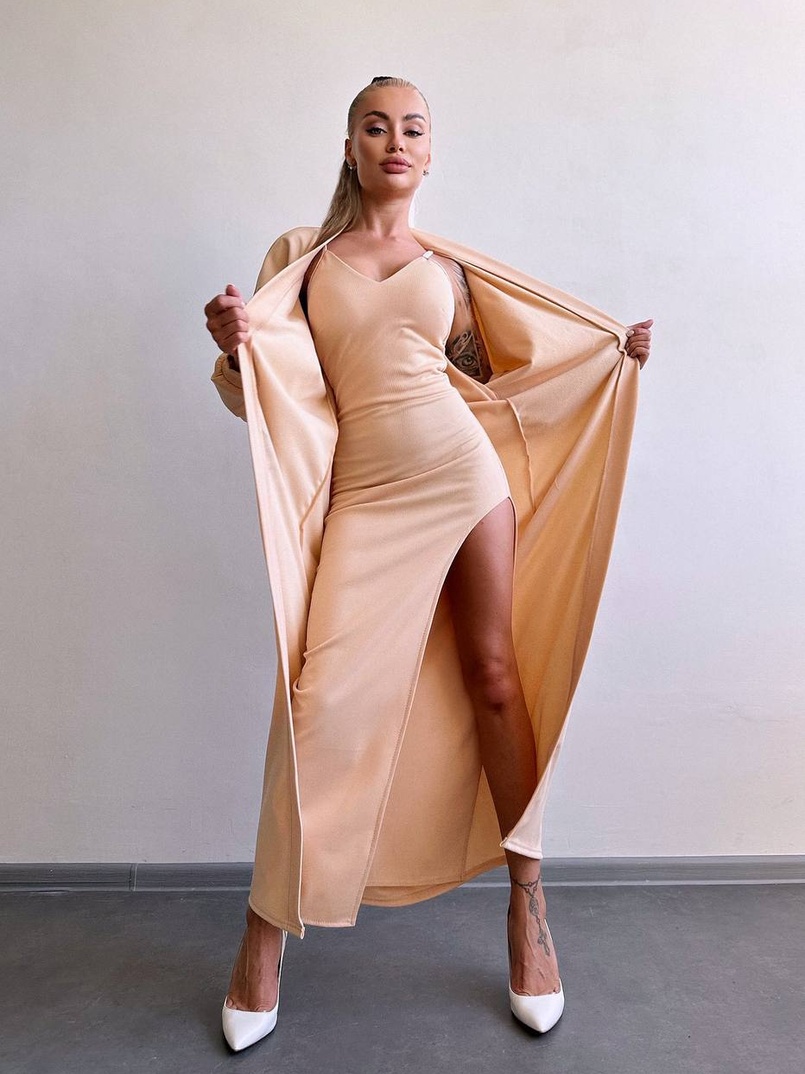 Комплект: сукня з філіжанками + кардиган максі з теплого рубчика  Комплект: сукня з філіжанками + кардиган максі з теплого рубчика  | PUSHKA SHOP