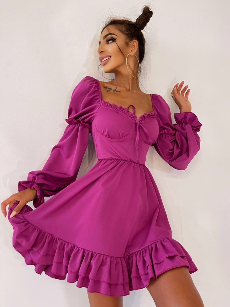 Платье с чашечками и пышной юбкой с оборками   Платье с чашечками и пышной юбкой с оборками   | PUSHKA SHOP