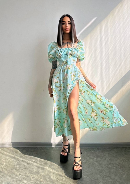 Сукня- міді  з квітковим принтом | PUSHKA SHOP