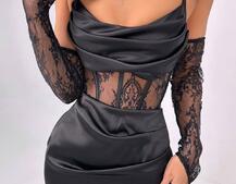 Комплект: корсет, декорований мереживом   + рукавички+ спідниця міні з драпіруванням   Комплект: корсет, декорований мереживом   + рукавички+ спідниця міні з драпіруванням   | PUSHKA SHOP