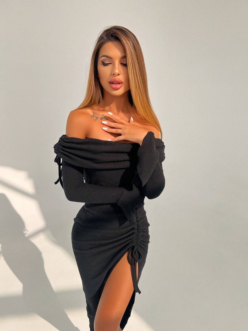 Трикотажна сукня міді з хомутом   | PUSHKA SHOP