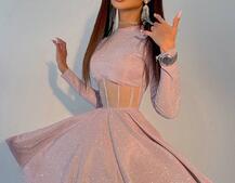 Приталенное блестящее платье с корсетной вставкой и пышной юбкой-солцем  | PUSHKA SHOP