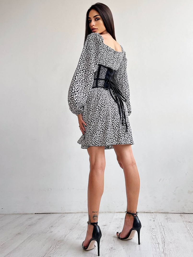 Приталена сукня з принтом  + прозорий корсет Приталена сукня з принтом  + прозорий корсет | PUSHKA SHOP