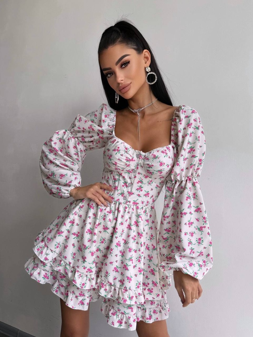 Сукня з квітковим принтом з воланами на ґудзиках  Сукня з квітковим принтом з воланами на ґудзиках  | PUSHKA SHOP