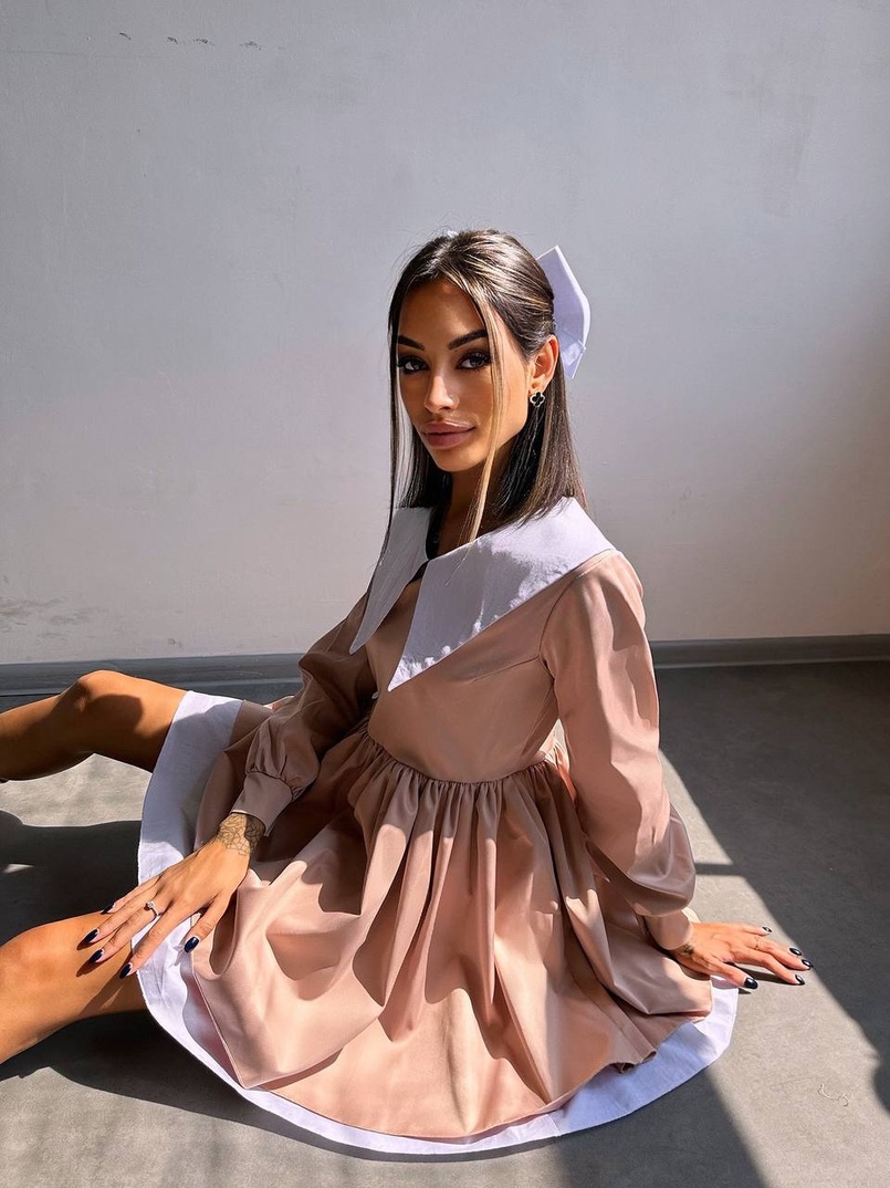 Котонова сукня з комірцем + бант  Котонова сукня з комірцем + бант  | PUSHKA SHOP