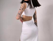 Комплект: топ з бахромою зі страз та спідниця з розрізом  | PUSHKA SHOP