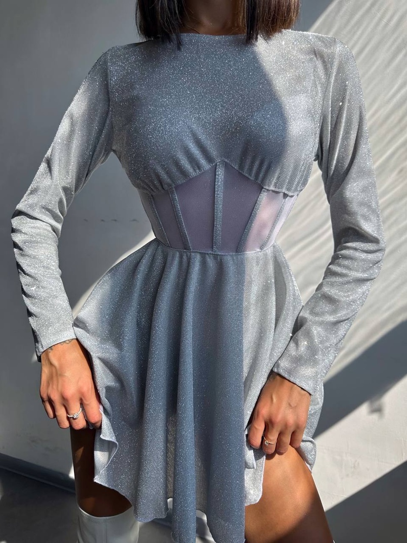 Приталена блискуча сукня з корсетною вставкою та пишною спідницею-сонцем | PUSHKA SHOP