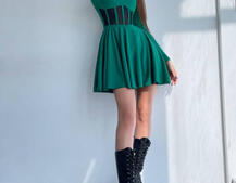 Приталена сукня з корсетною вставкою та спідницею-сонцем | PUSHKA SHOP