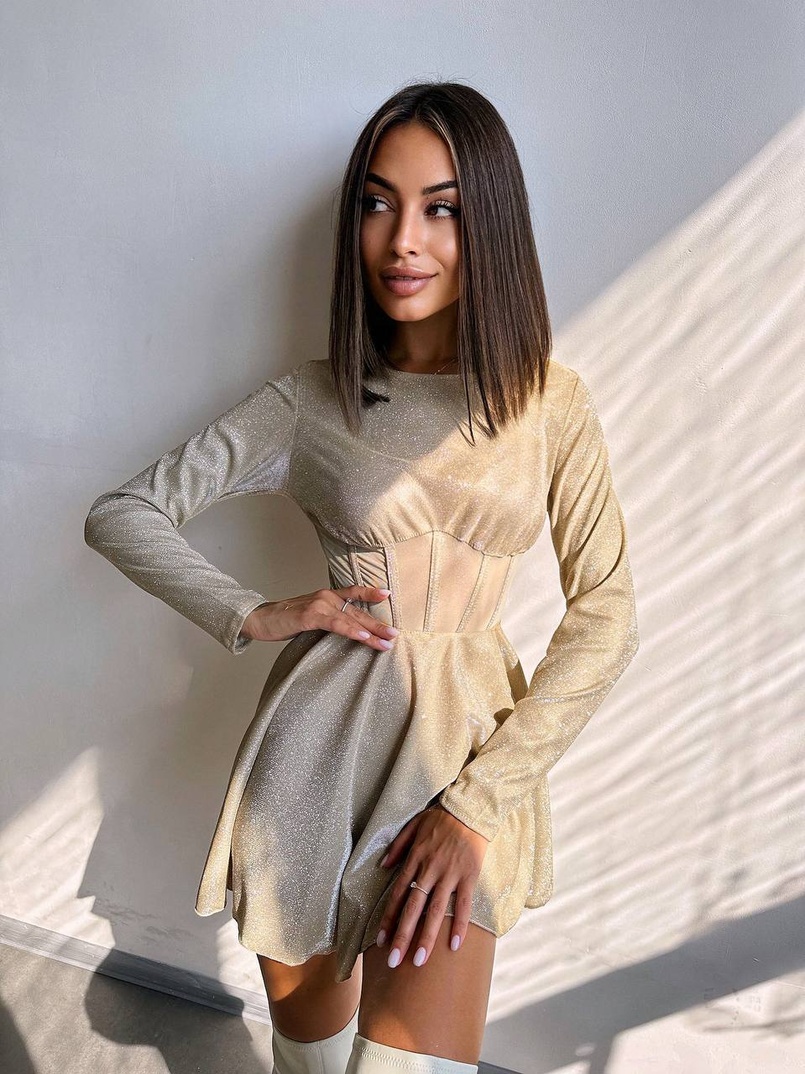 Приталена блискуча сукня з корсетною вставкою та пишною спідницею-сонцем | PUSHKA SHOP