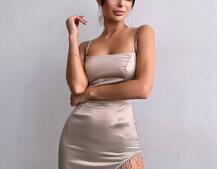 Атласна сукня декорована бахромою зі страз  Атласна сукня декорована бахромою зі страз  | PUSHKA SHOP