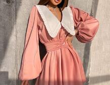 Сукня з коміром та об'ємними рукавами з широким поясом | PUSHKA SHOP