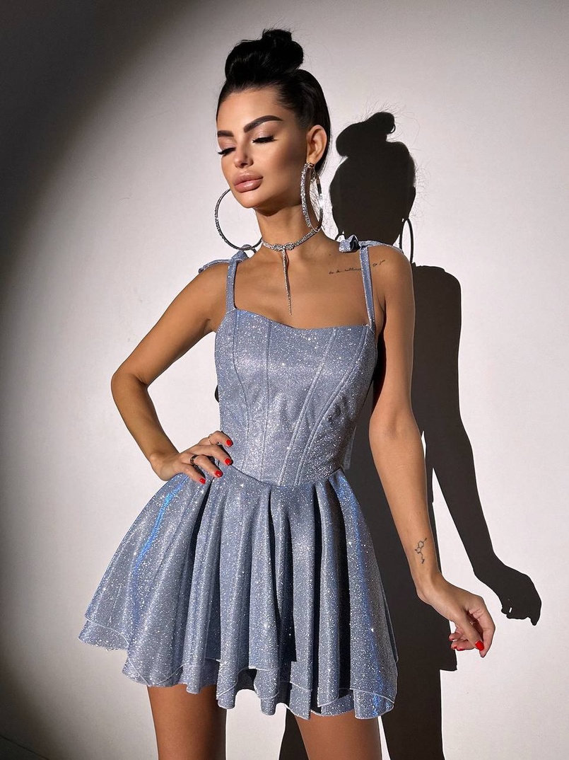 Блискуча корсетна сукня з пишною подвійною спідницею Блискуча корсетна сукня з пишною подвійною спідницею | PUSHKA SHOP