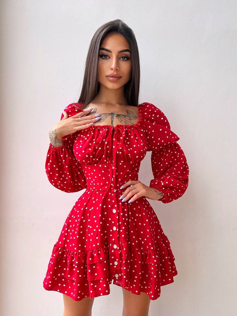 Сукня в горошок на ґудзиках з воланами  Сукня в горошок на ґудзиках з воланами  | PUSHKA SHOP