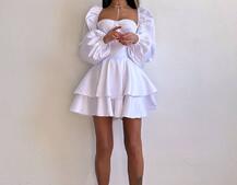 Атласна корсетна сукня бюстьє з пишною подвійною спідницею та об‘ємними рукавами | PUSHKA SHOP