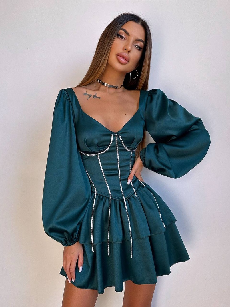 Комплект: сукня з подвійною спідницею + корсет, декорований стразами    Комплект: сукня з подвійною спідницею + корсет, декорований стразами    | PUSHKA SHOP