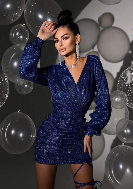 Сяюча  сукня міні із завʼязкою на ніжці  | PUSHKA SHOP