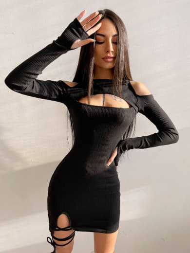 Трикотажне плаття по фігурі зі шнурівкою на ніжці Трикотажне плаття по фігурі зі шнурівкою на ніжці | PUSHKA SHOP