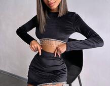 Оксамитовий комплект, декорований бахромою зі страз Оксамитовий комплект, декорований бахромою зі страз | PUSHKA SHOP