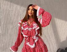 Сукня з квітковим принтом декорована мереживом    Сукня з квітковим принтом декорована мереживом    | PUSHKA SHOP